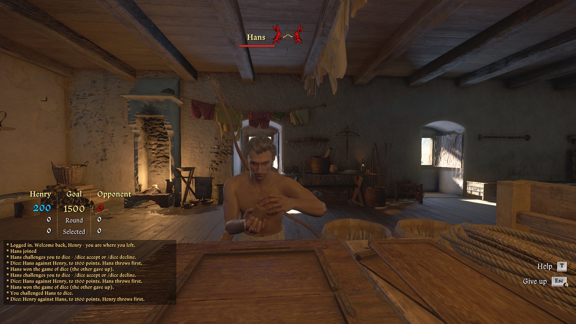 Dva hráči hrají kostky v multiplayerovém modu KCD:MP
