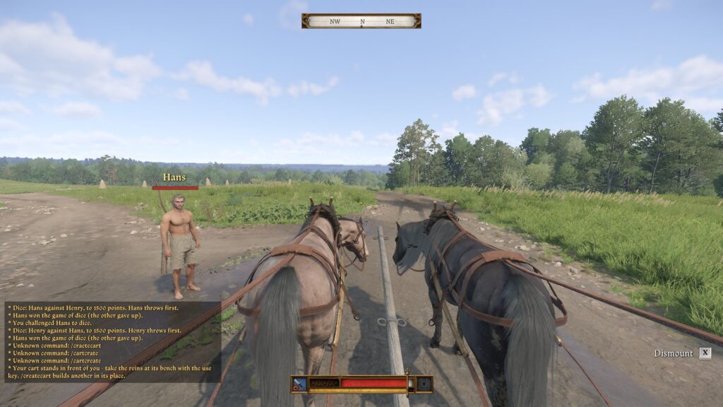 Dva hráči a vůz ve fanouškovském multiplayeru Kingdom Come: Deliverance II